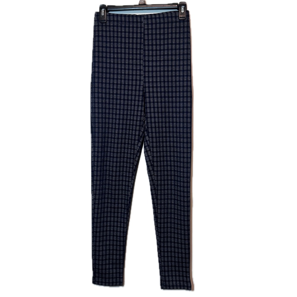 Forever 21 Womens Navy Blue White Plaid High Waisted Leggings Pants Small